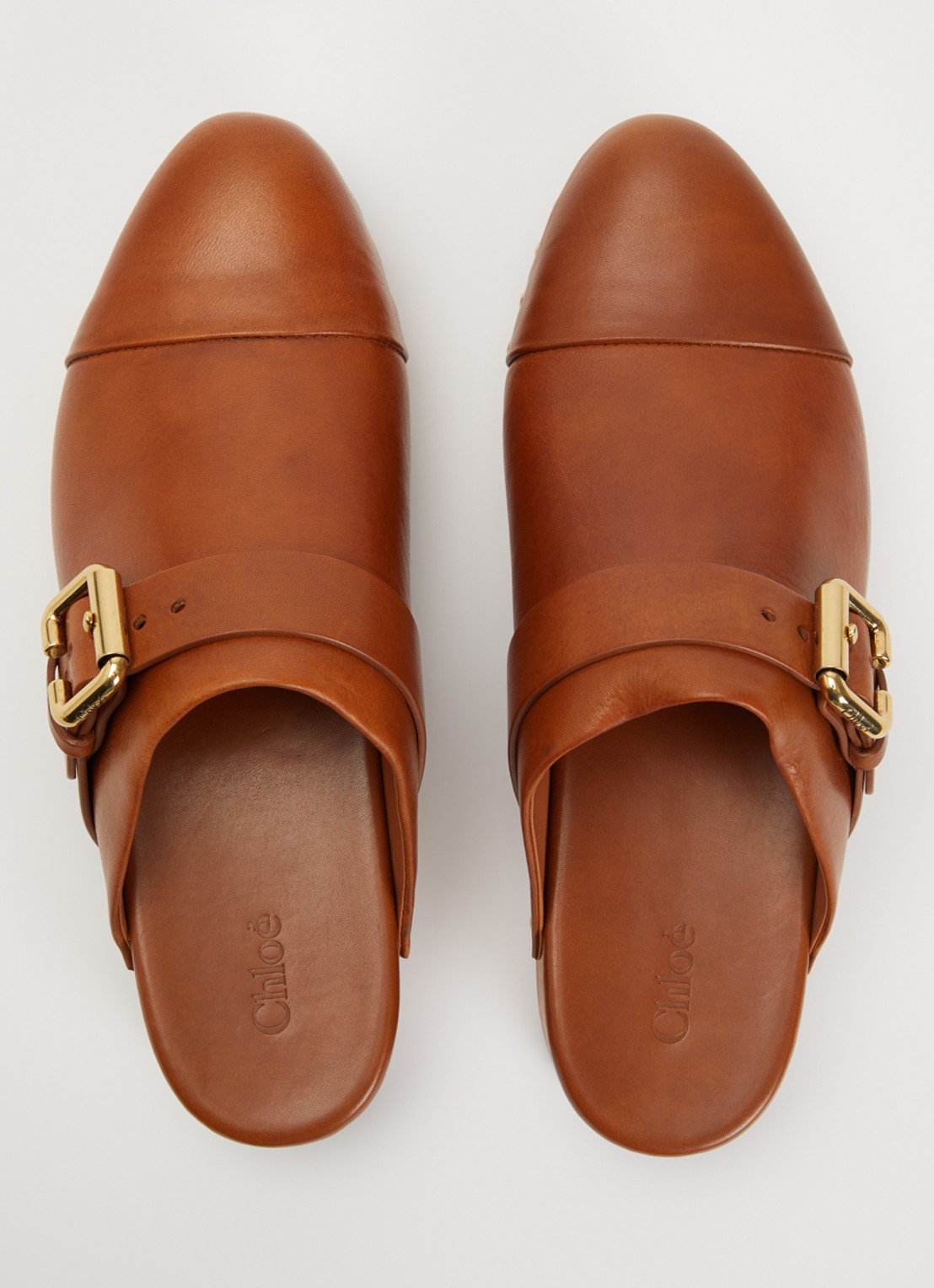 Chloé Jeannette muiltje van kalfsleer met gespdetail - detail 3 cognac