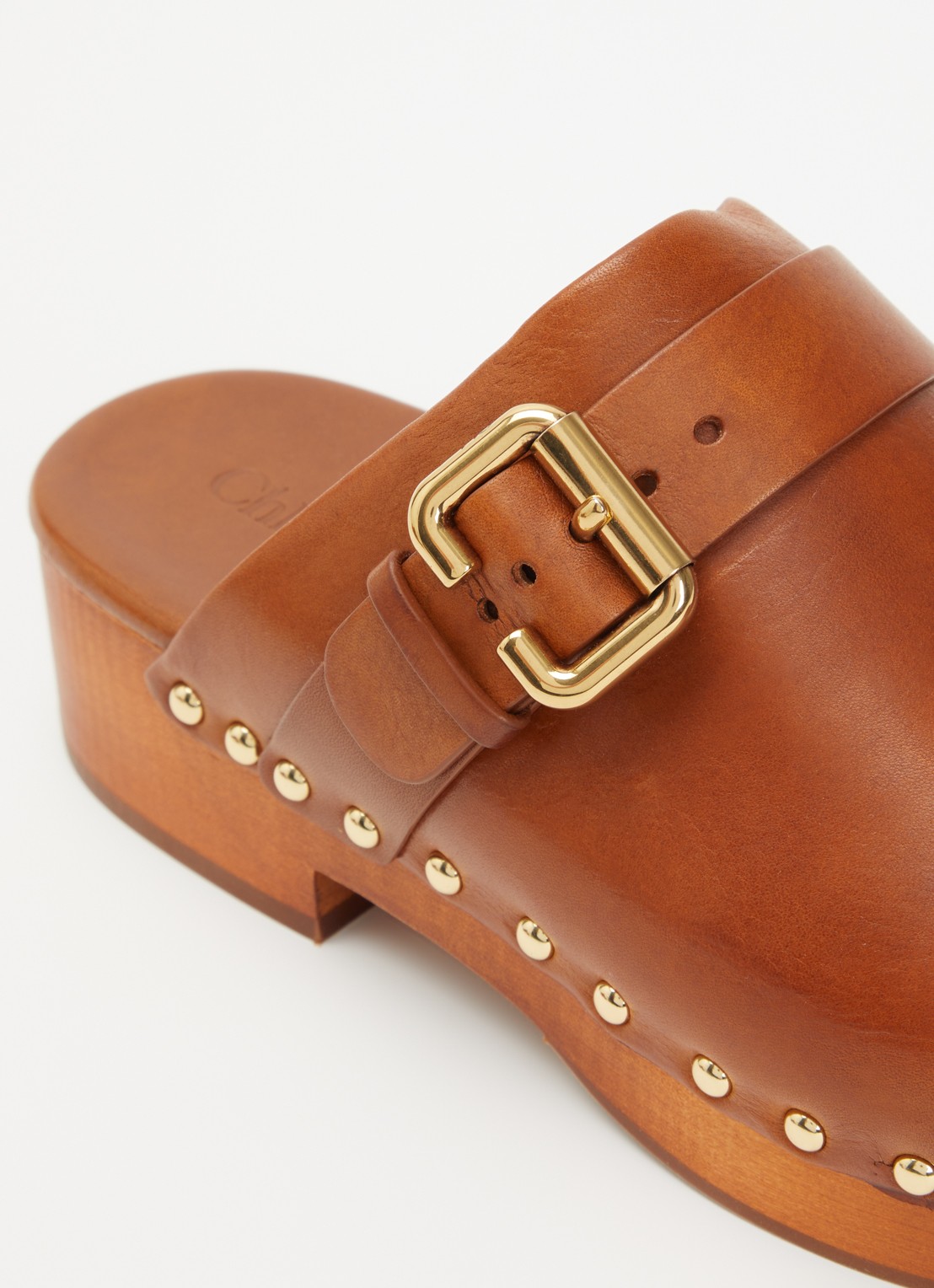 Chloé Jeannette muiltje van kalfsleer met gespdetail - detail 5 cognac
