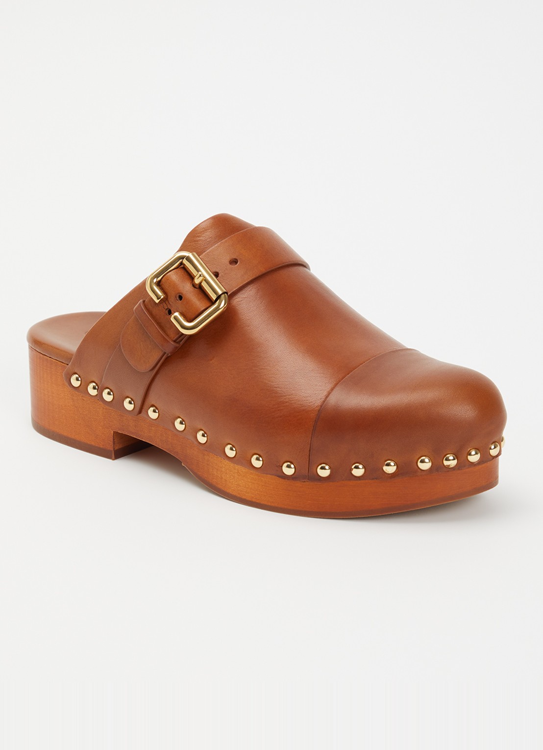Chloé Jeannette muiltje van kalfsleer met gespdetail - voorkant cognac