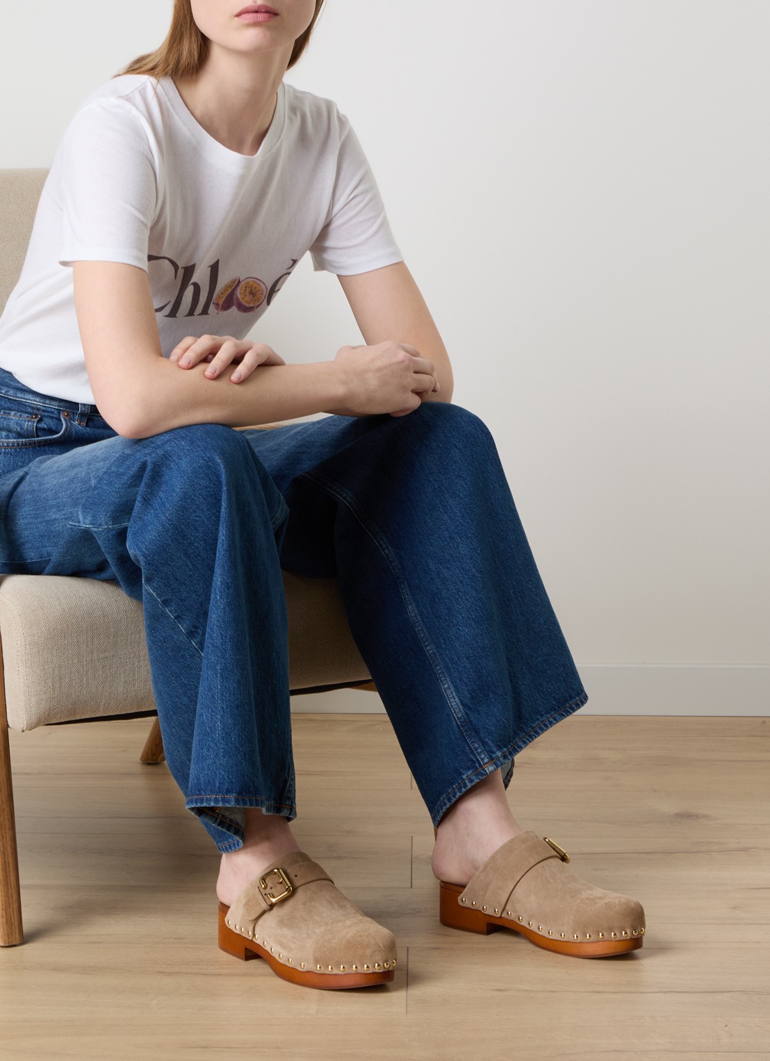Chloé Jeannette muiltje van suède met gespdetail - voorkant 7 zand
