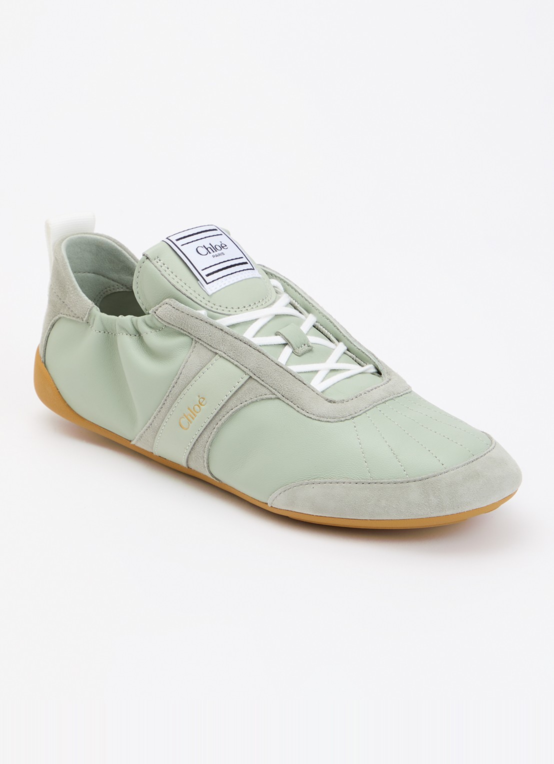 Chloé Kick sneaker van geitenleer met details van suède - voorkant mint