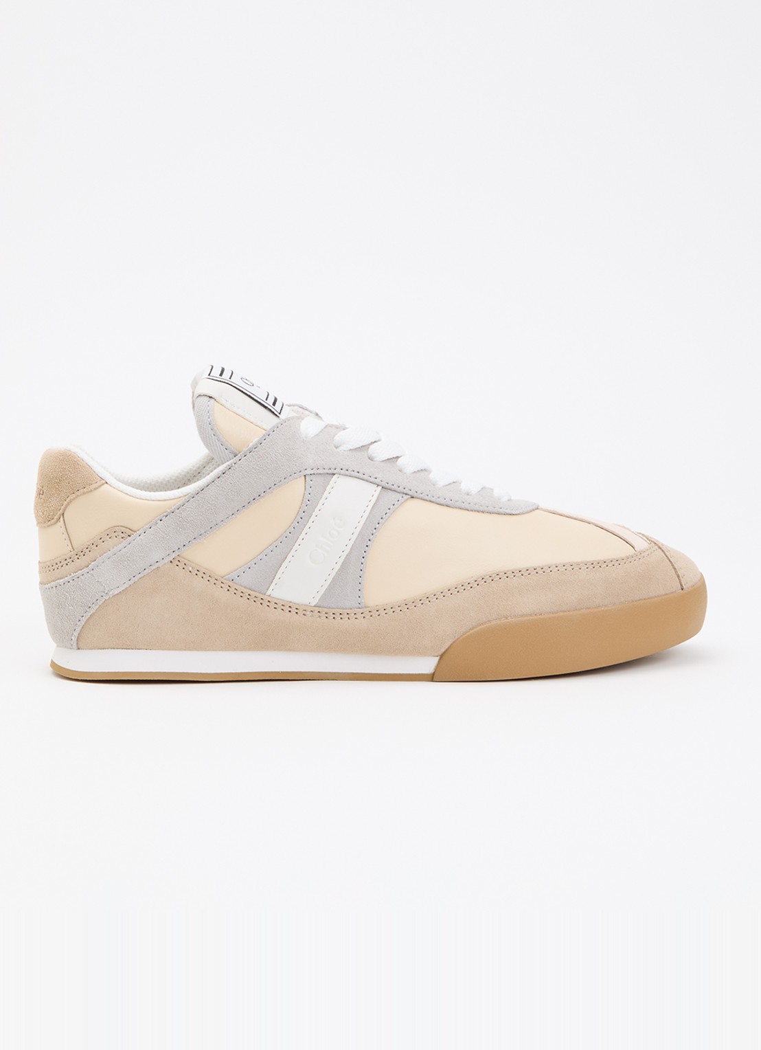 Chloé Kick sneaker van kalfsleer met details van suède - voorkant 2 beige