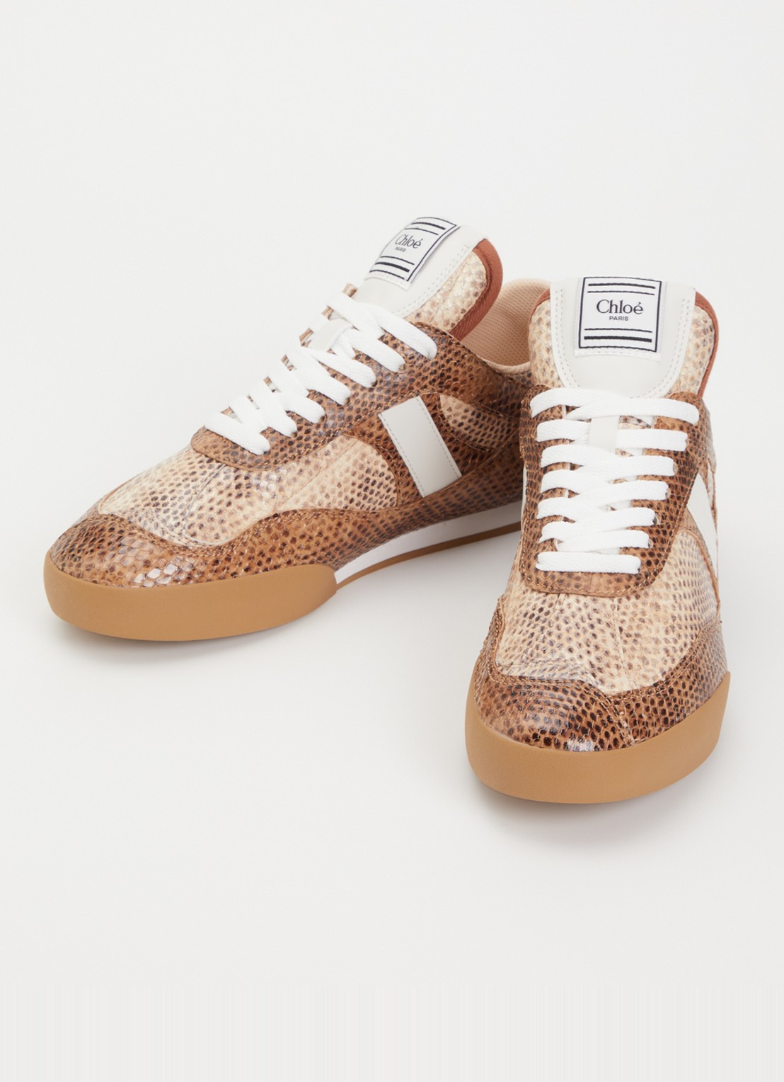 Chloé Kick sneaker van leer met slangenprint - detail bruin