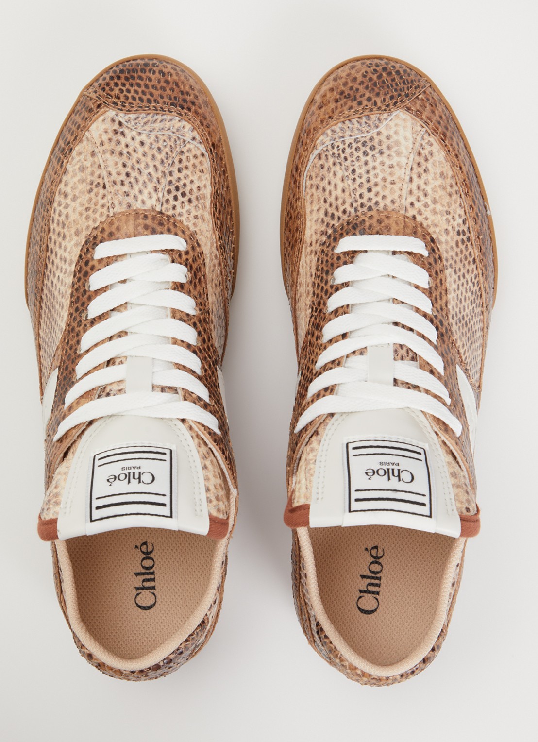 Chloé Kick sneaker van leer met slangenprint - detail 2 bruin