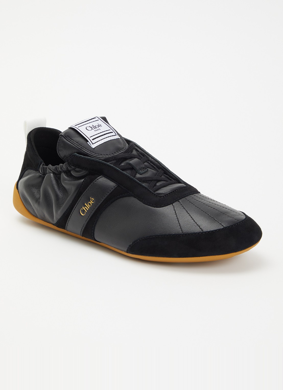 Chloé Kick sneaker van schapenleer met details van suède - voorkant 6 zwart