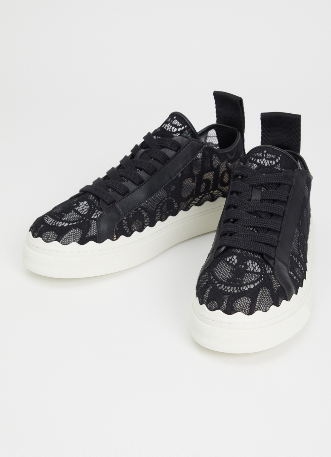 Chloé Lauren sneaker van kant met kalfsleren details - detail 2 zwart