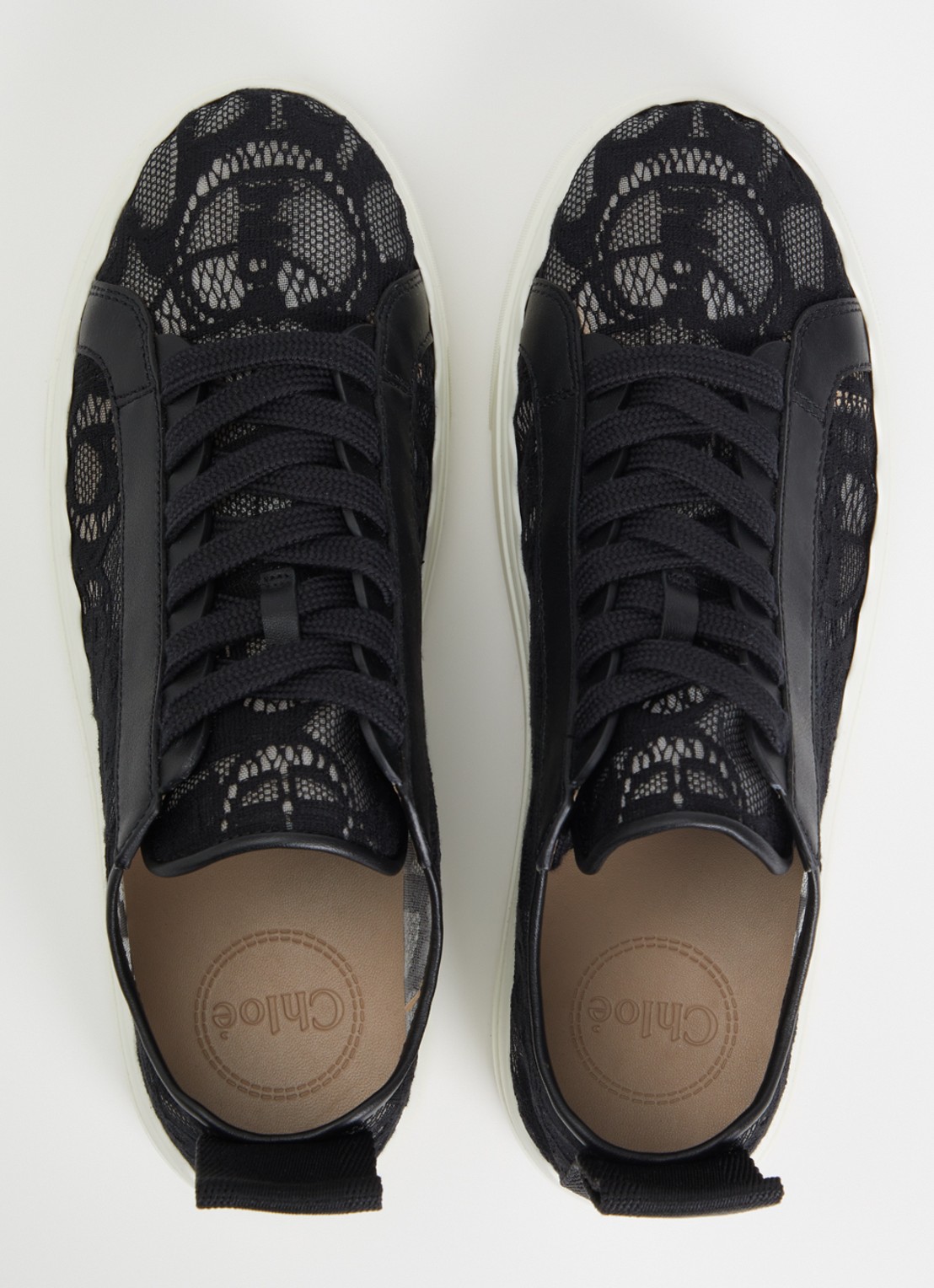 Chloé Lauren sneaker van kant met kalfsleren details - detail 3 zwart
