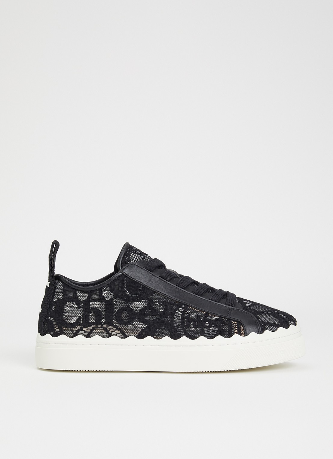 Chloé Lauren sneaker van kant met kalfsleren details - voorkant 6 zwart