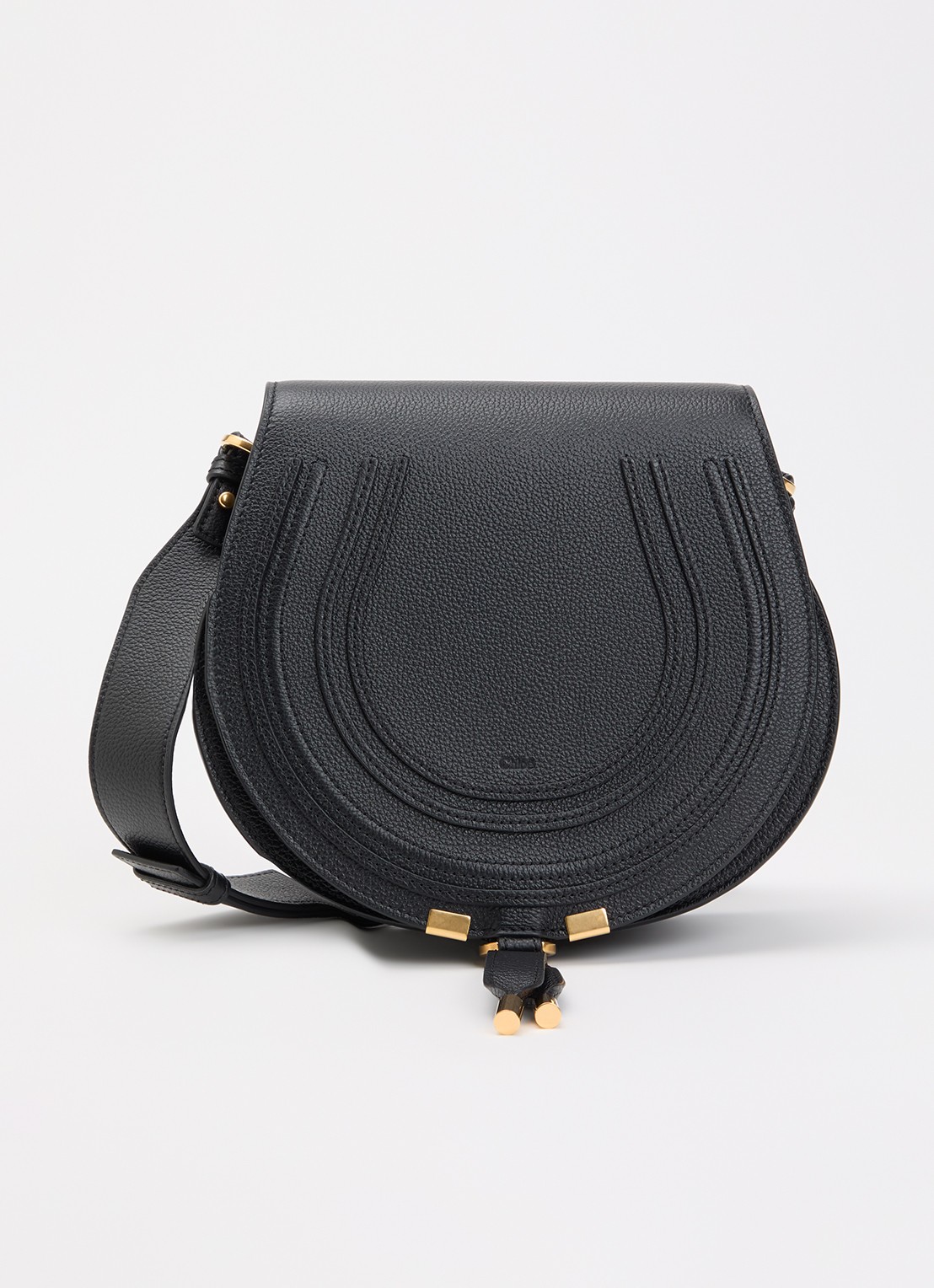 Chloé Marcie crossbodytas van kalfsleer met structuur - voorkant 6 zwart