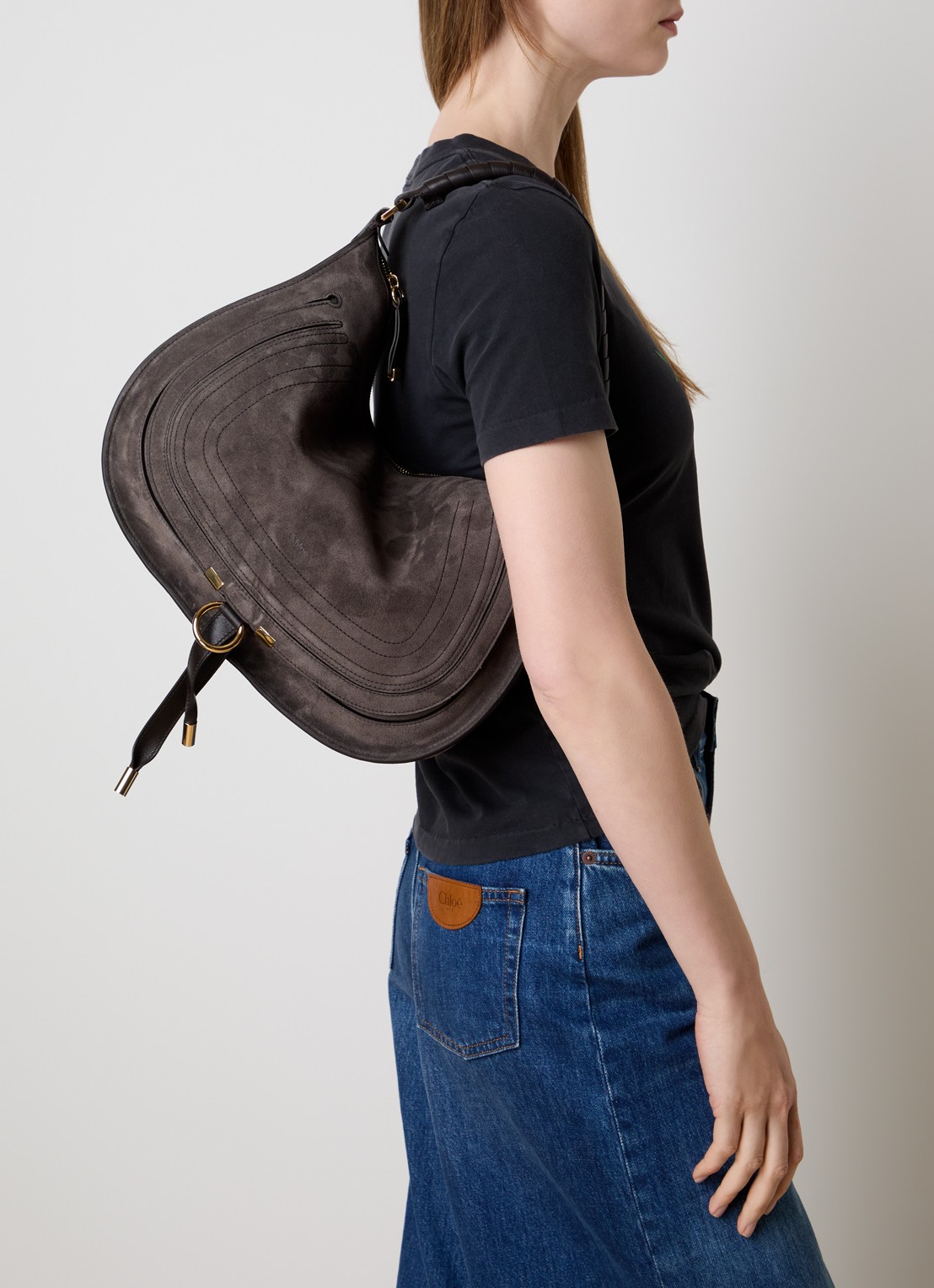 Chloé Marcie Medium schoudertas van kalfssuède  - voorkant 2 bruin