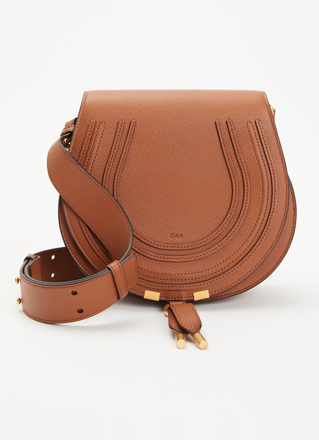 Chloé Marcie Saddle crossbodytas van kalfsleer - voorkant 6 cognac