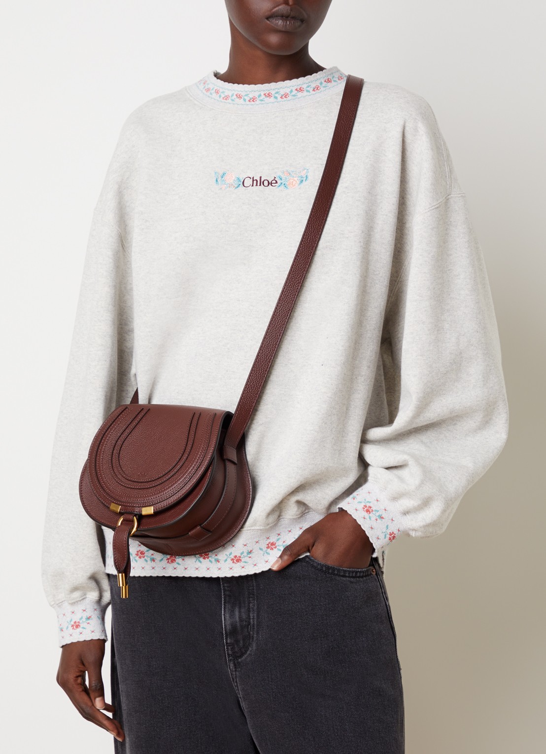 Chloé Marcie Small crossbodytas van kalfsleer - voorkant 7 kastanjebruin