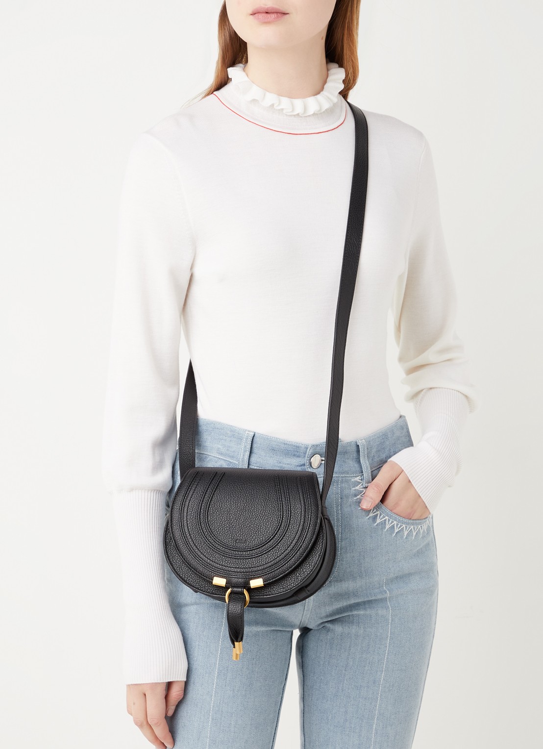 Chloé Marcie Small crossbodytas van kalfsleer - voorkant 5 zwart