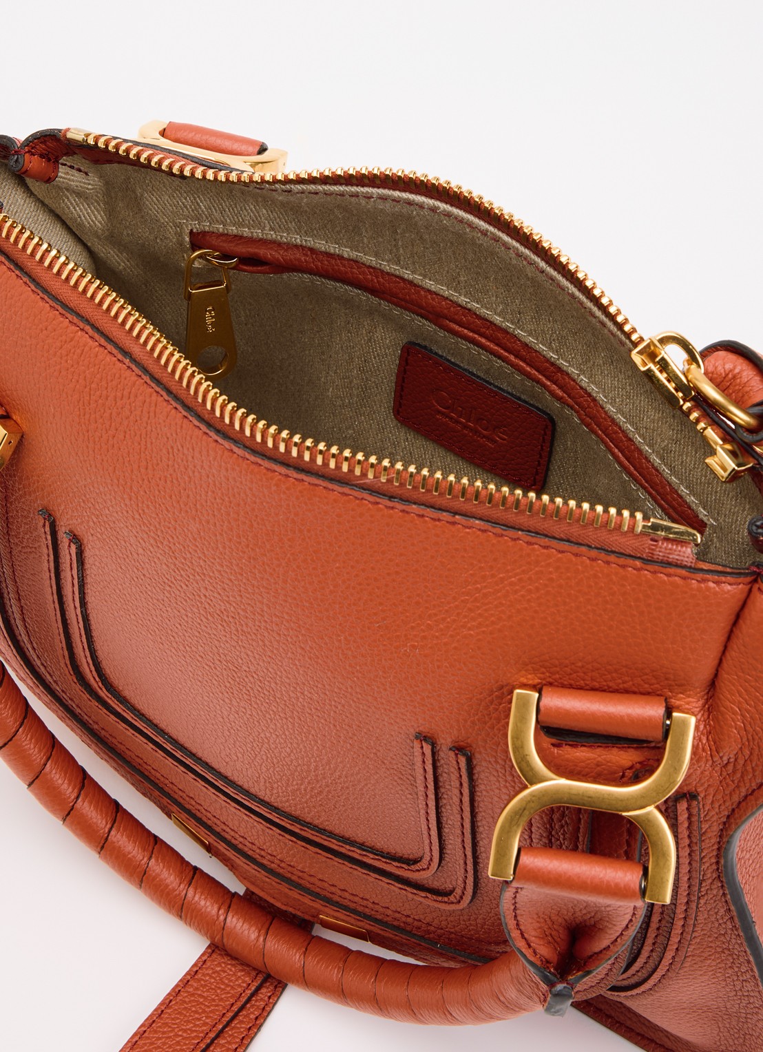 Chloé Marcie Small handtas van kalfsleer - detail 2 steenrood