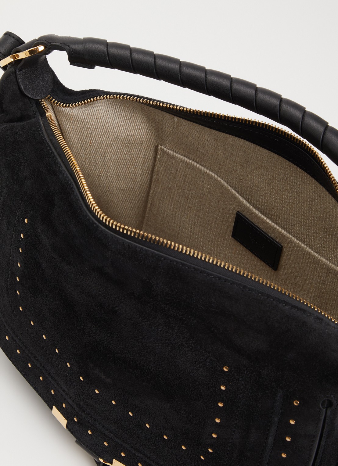 Chloé Marcie Small handtas van suède met studs  - detail zwart