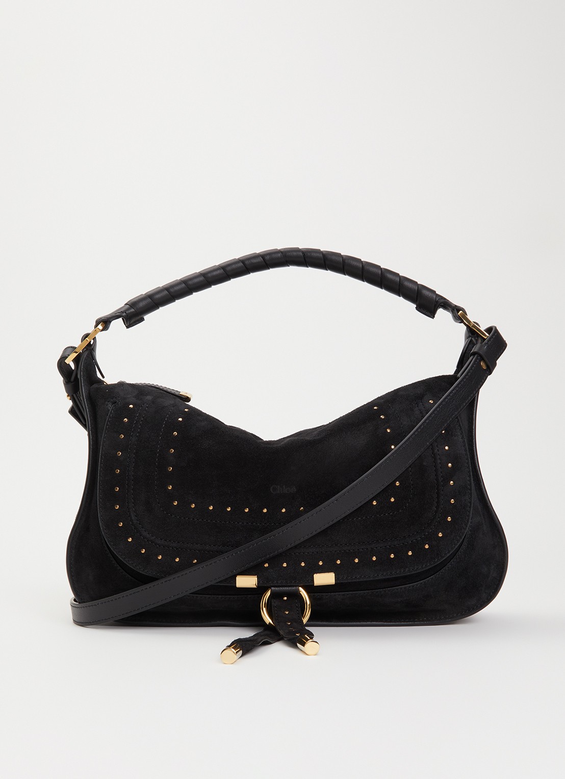 Chloé Marcie Small handtas van suède met studs  - voorkant 6 zwart