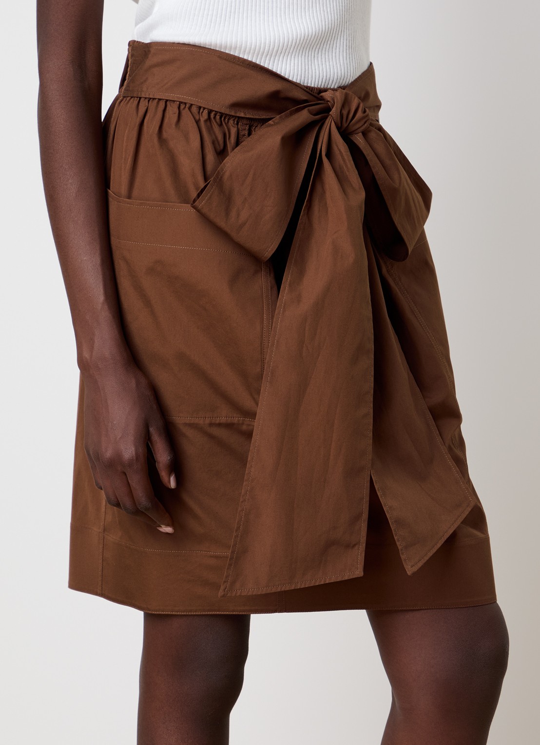 Chloé Midi rok met strikceintuur en opgestikte zakken - detail 4 cognac