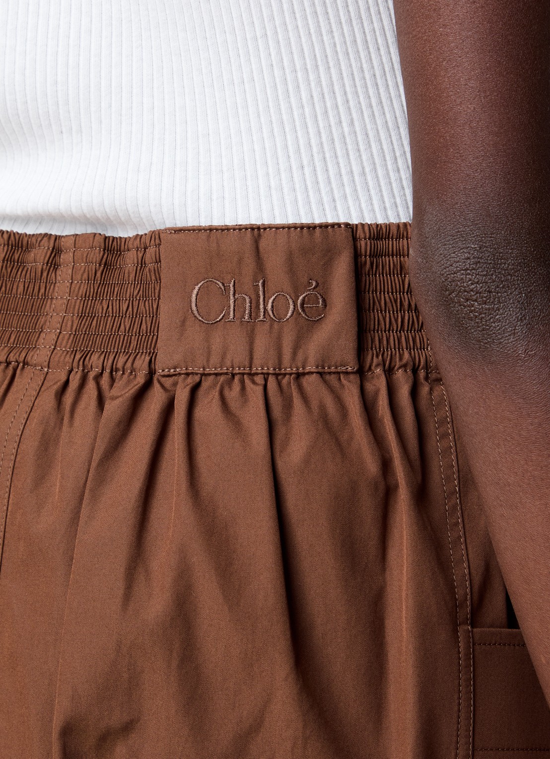 Chloé Midi rok met strikceintuur en opgestikte zakken - detail 5 cognac