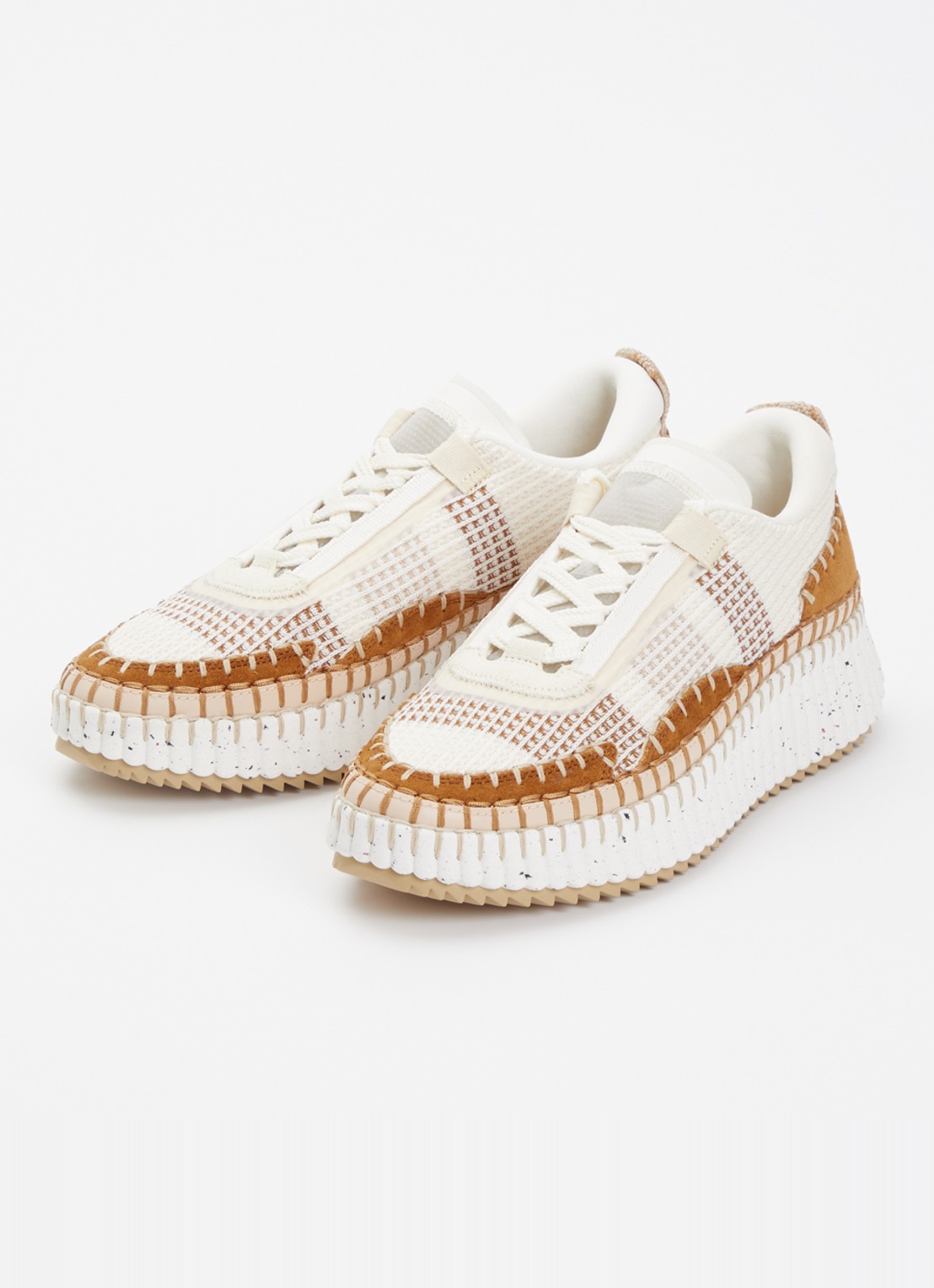 Chloé Nama sneaker van kalfsleer met plateauzool - detail bruin