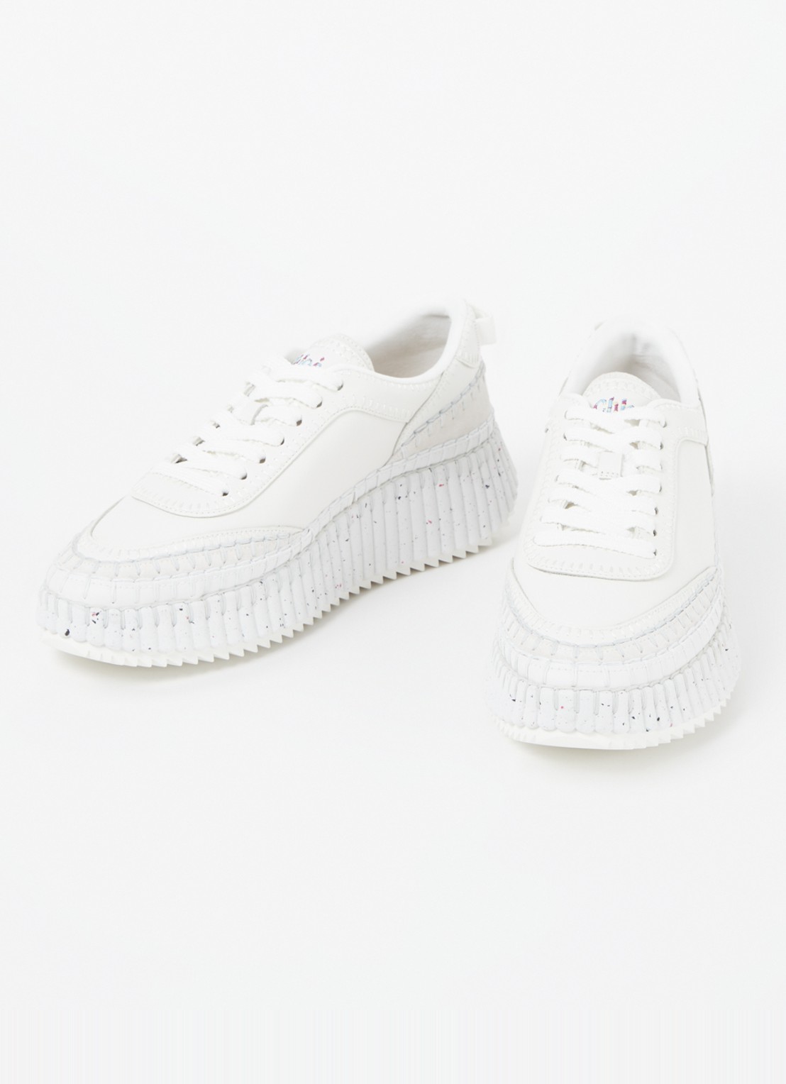 Chloé Nama sneaker van leer met suède details - detail 4 wit