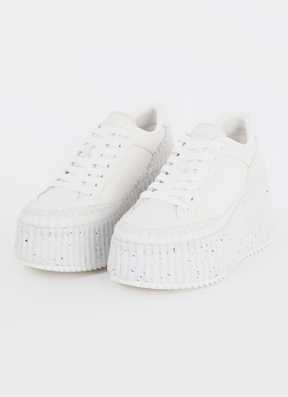 Chloé Nama sneaker van leer met suède details - detail 4 wit