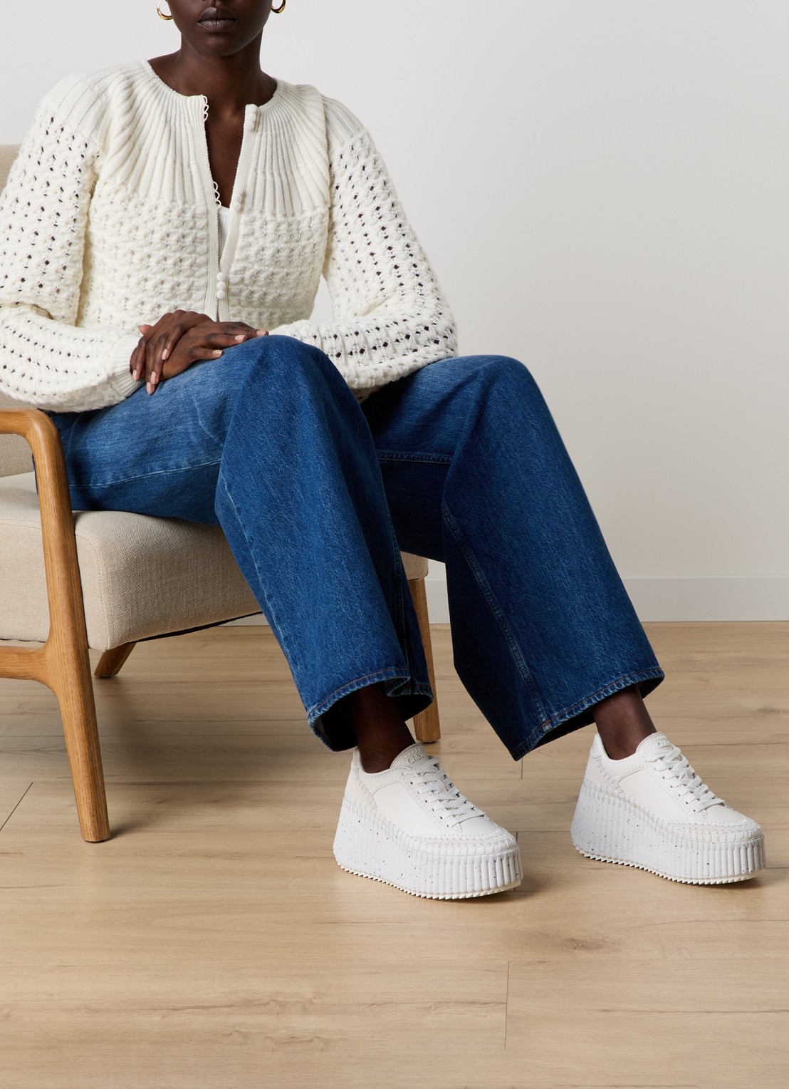 Chloé Nama sneaker van leer met suède details - voorkant 3 wit
