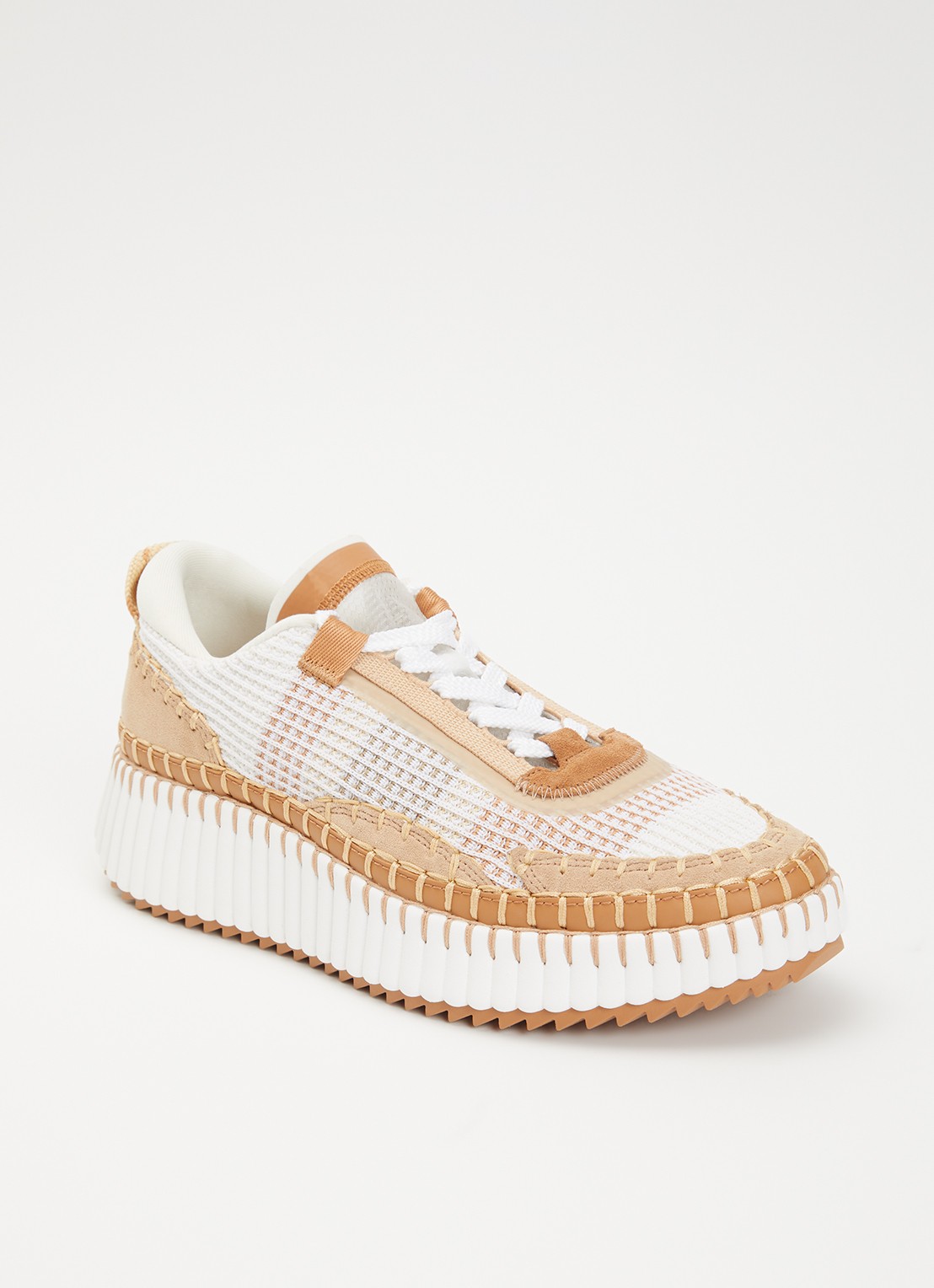 Chloé Nama sneaker van mesh met details van suède - voorkant beige
