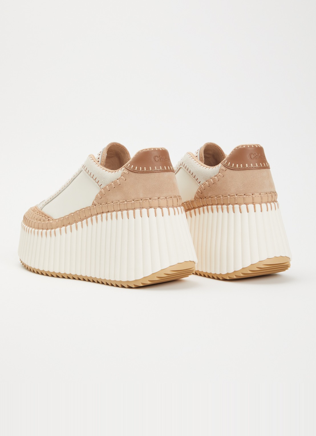 Chloé Nama Wedge sneaker van leer met details van suède - achterkant creme