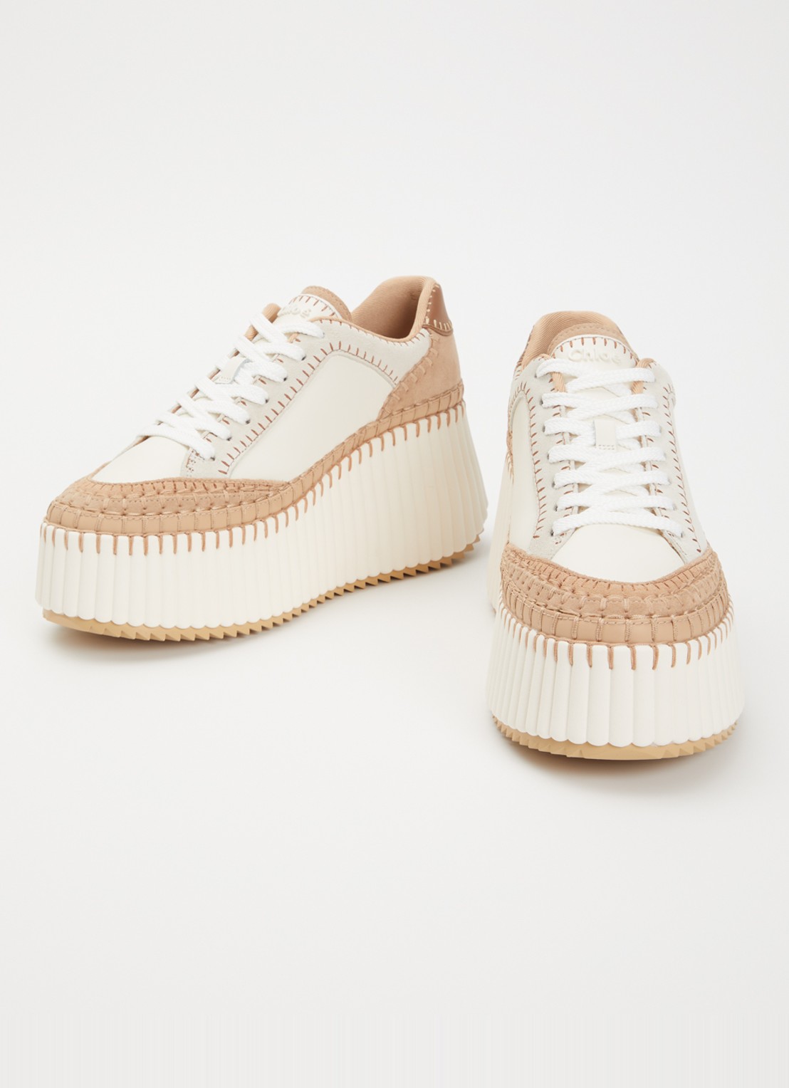 Chloé Nama Wedge sneaker van leer met details van suède - detail 2 creme