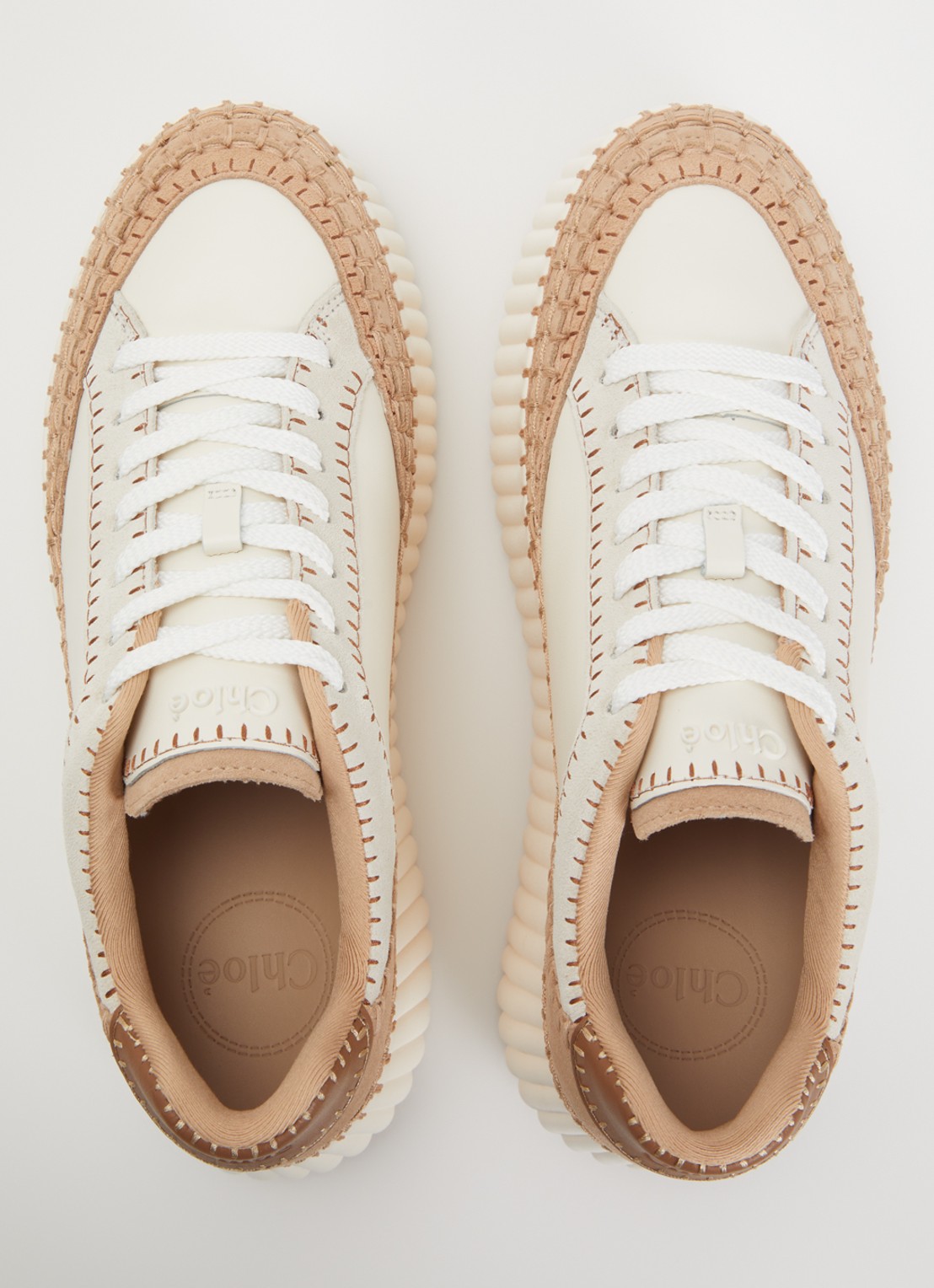 Chloé Nama Wedge sneaker van leer met details van suède - detail 3 creme