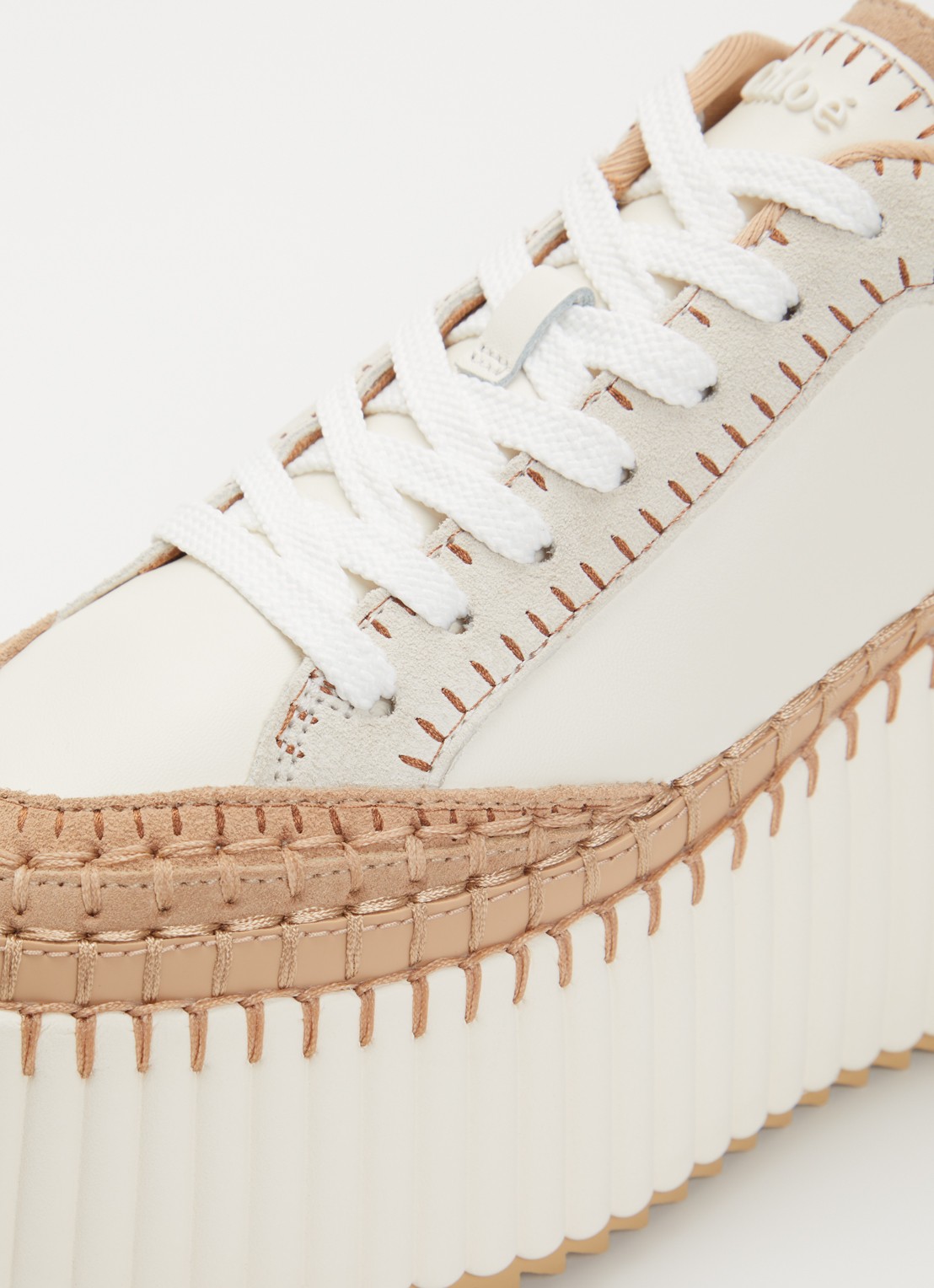 Chloé Nama Wedge sneaker van leer met details van suède - detail 5 creme