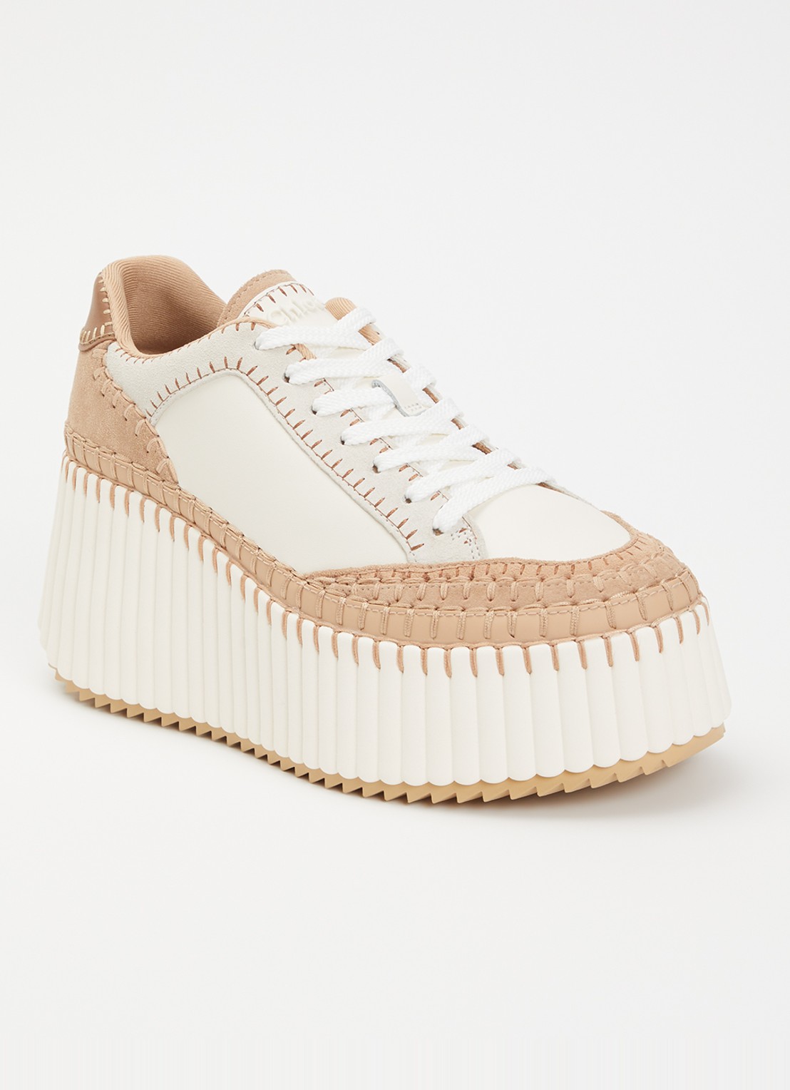 Chloé Nama Wedge sneaker van leer met details van suède - voorkant 6 creme