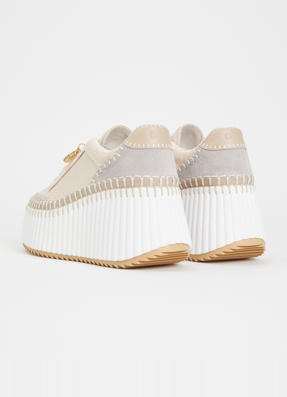 Chloé Nama Wedge sneaker van leer met details van suède - achterkant 2 creme