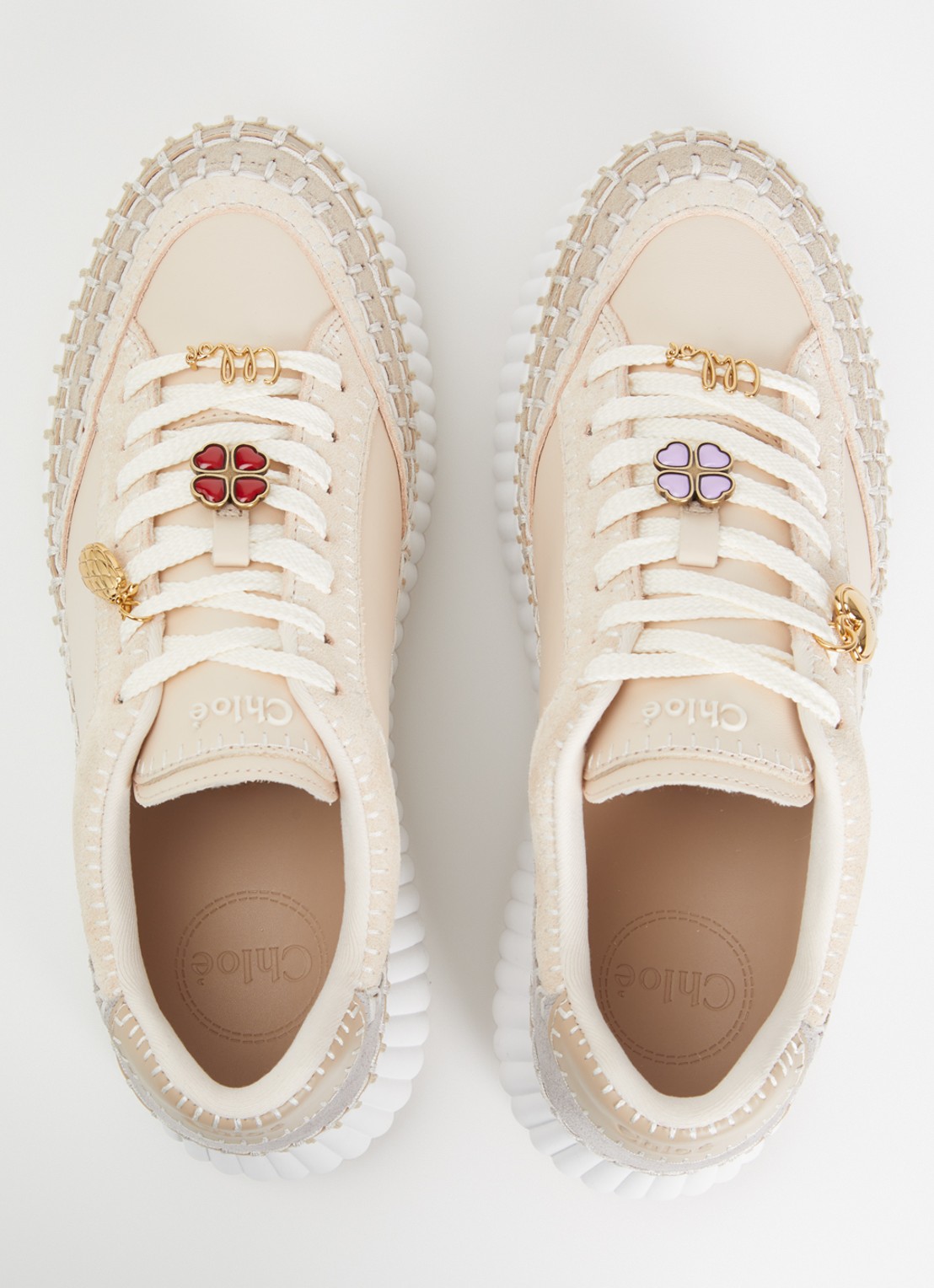 Chloé Nama Wedge sneaker van leer met details van suède - detail 4 creme
