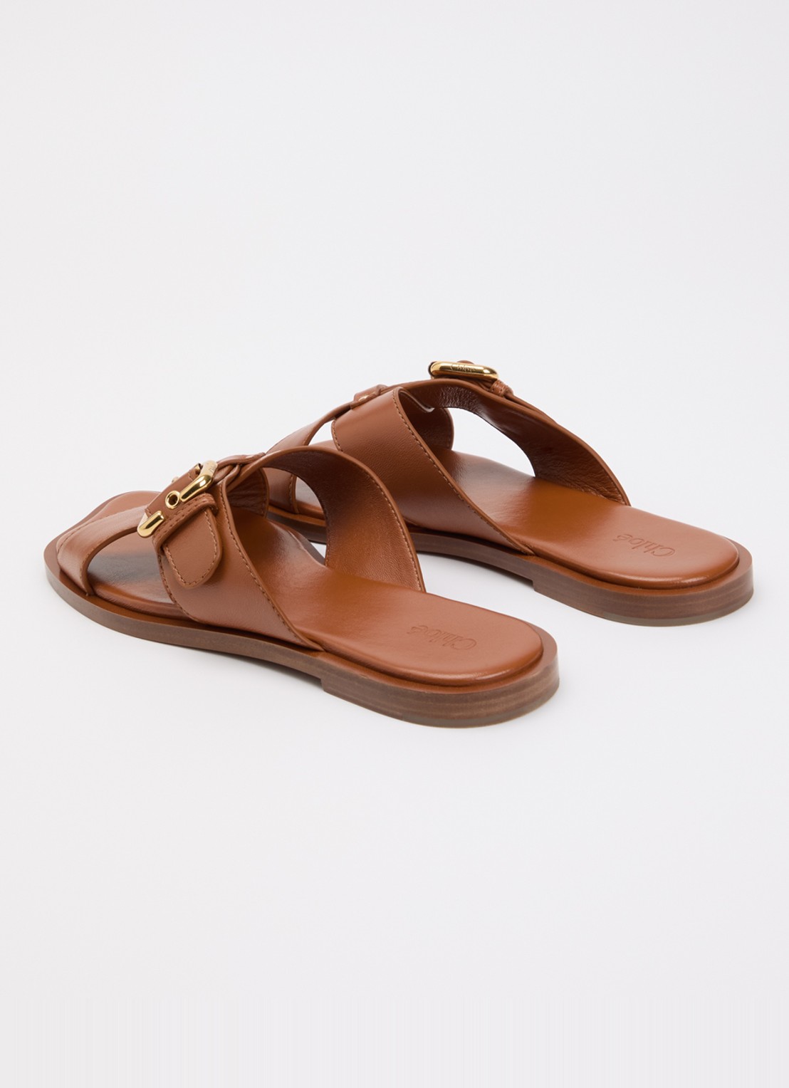 Chloé Nil slipper van leer met gesp detail - achterkant 2 bruin