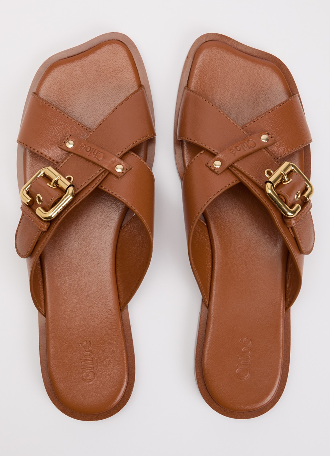 Chloé Nil slipper van leer met gesp detail - detail 4 bruin