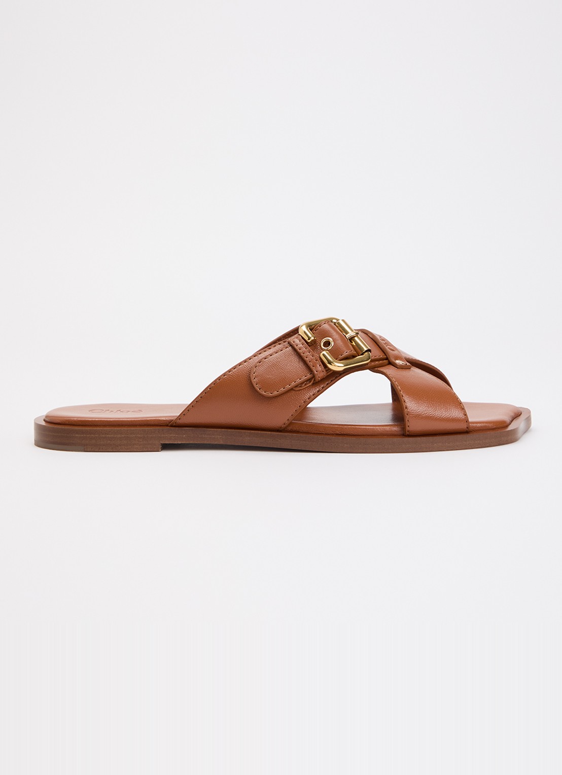 Chloé Nil slipper van leer met gesp detail - voorkant bruin