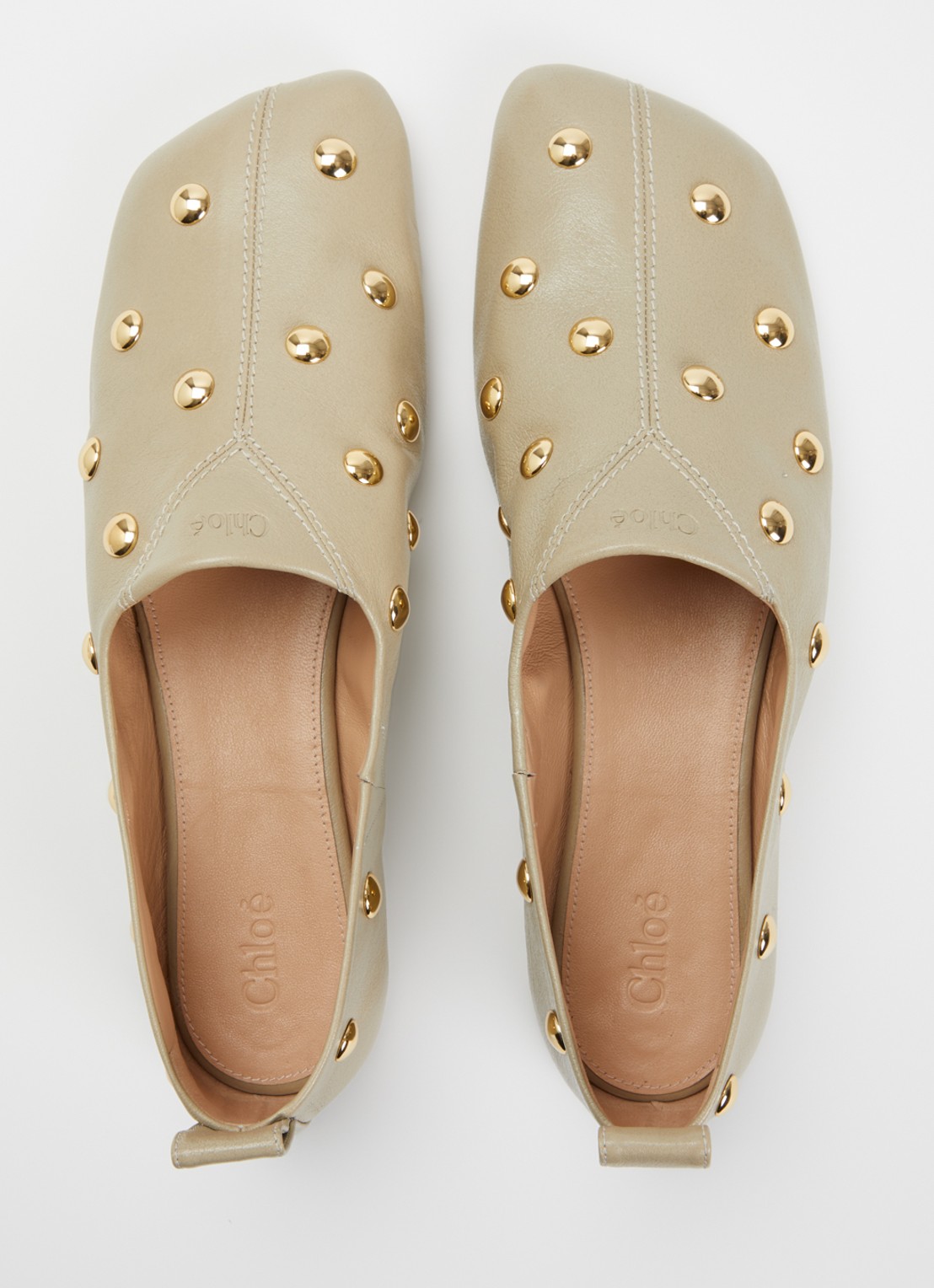 Chloé Rita slip-on van leer met studs - detail 5 lindegroen