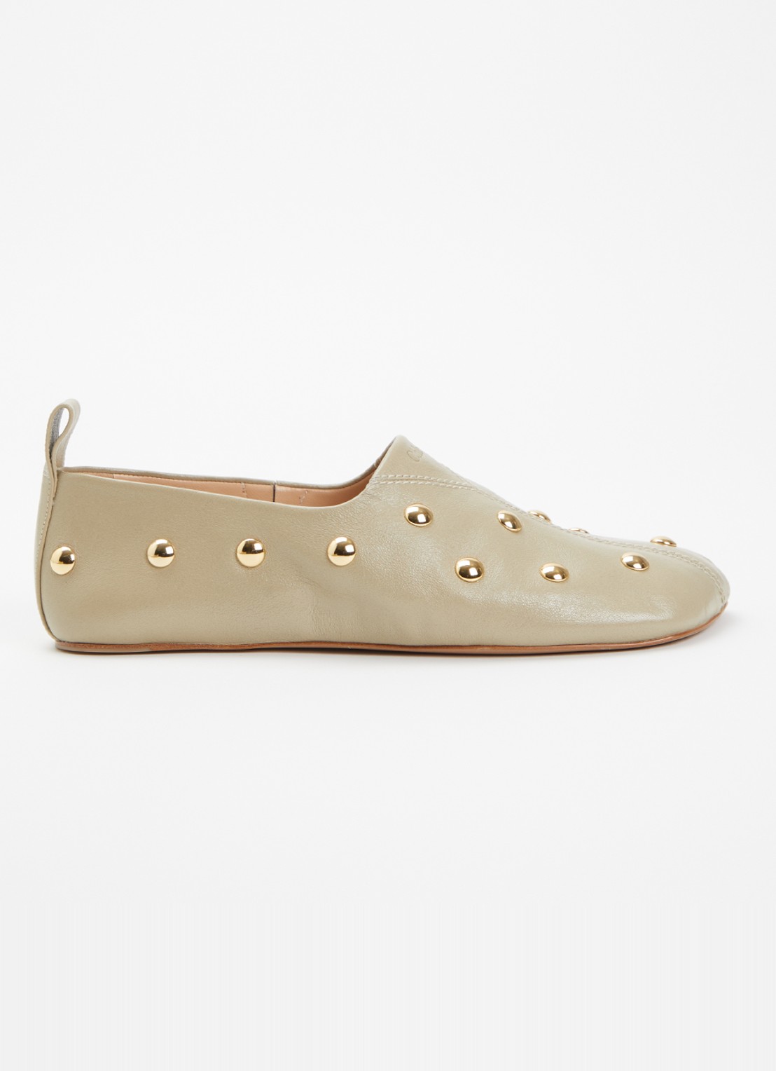 Chloé Rita slip-on van leer met studs - voorkant lindegroen