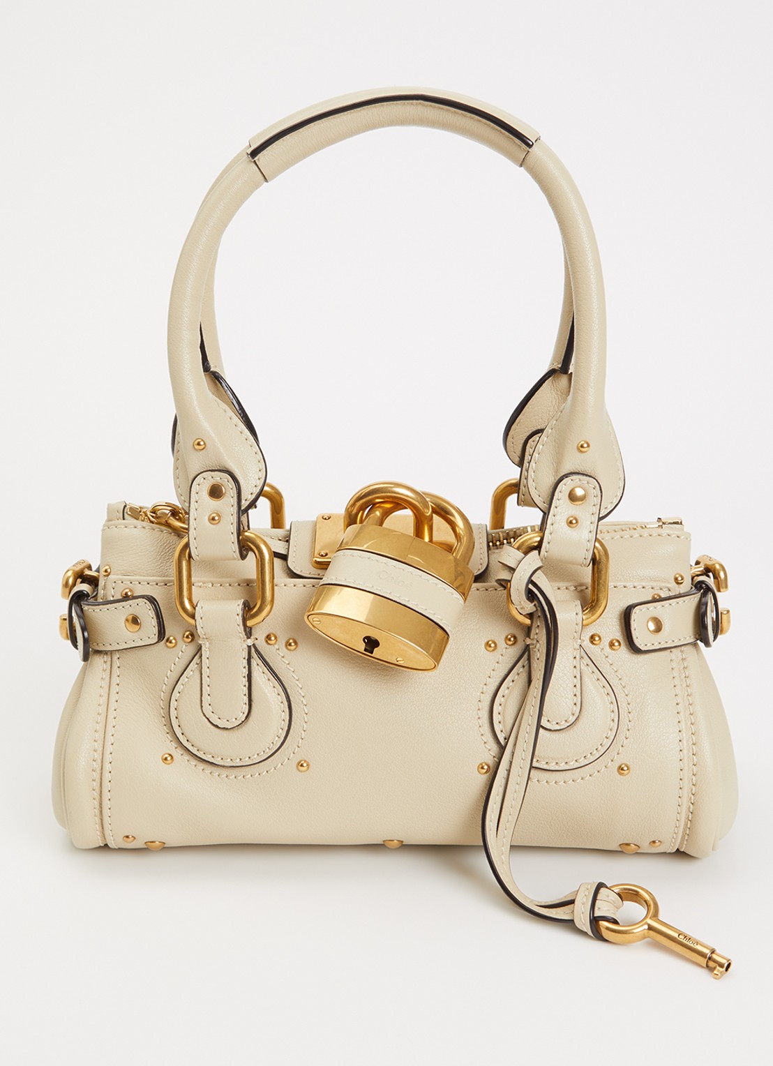 Chloé Small Paddington handtas van leer met studs - voorkant 5 khaki