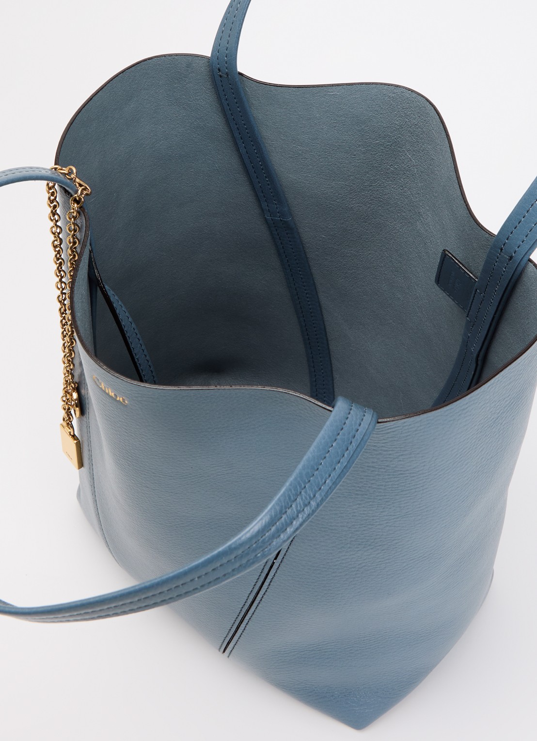 Chloé Spin Medium shopper van leer met tasbedel - detail 2 staalblauw