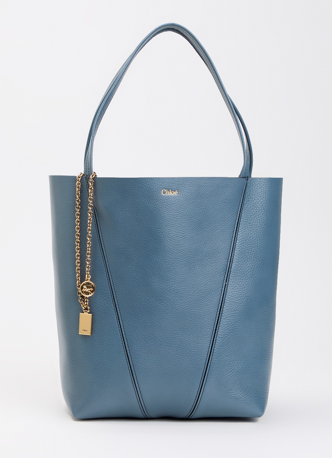 Chloé Spin Medium shopper van leer met tasbedel - voorkant 6 staalblauw