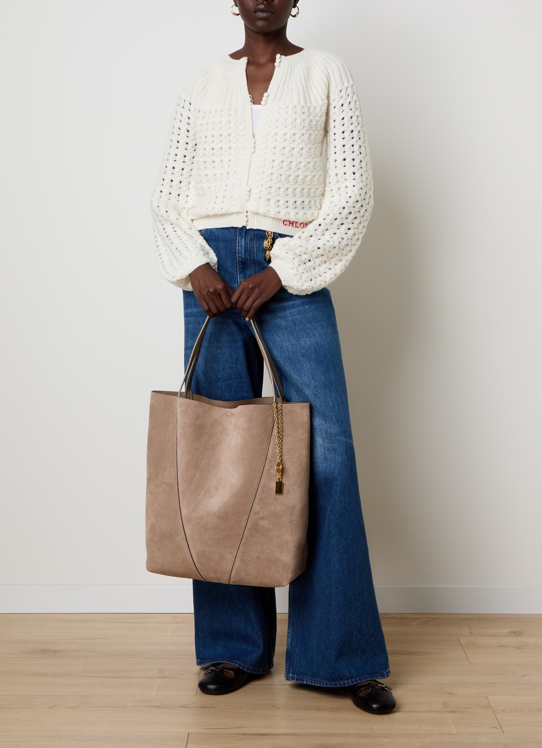 Chloé Spin shopper van kalfsleer - voorkant 6 lichtgrijs