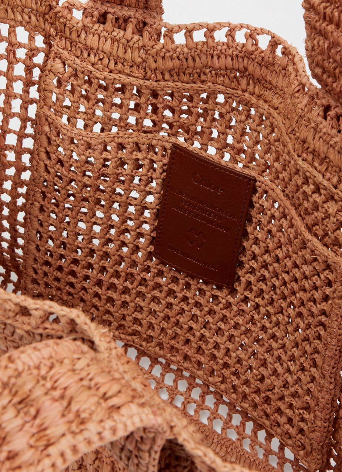 Chloé Summer Banana shopper van raffia met leren details - detail 3 camel