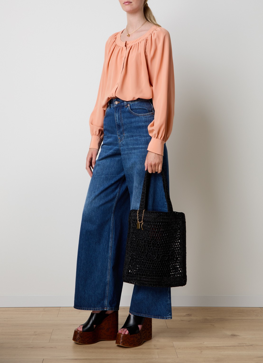 Chloé Summer Banana shopper van raffia - voorkant 3 zwart