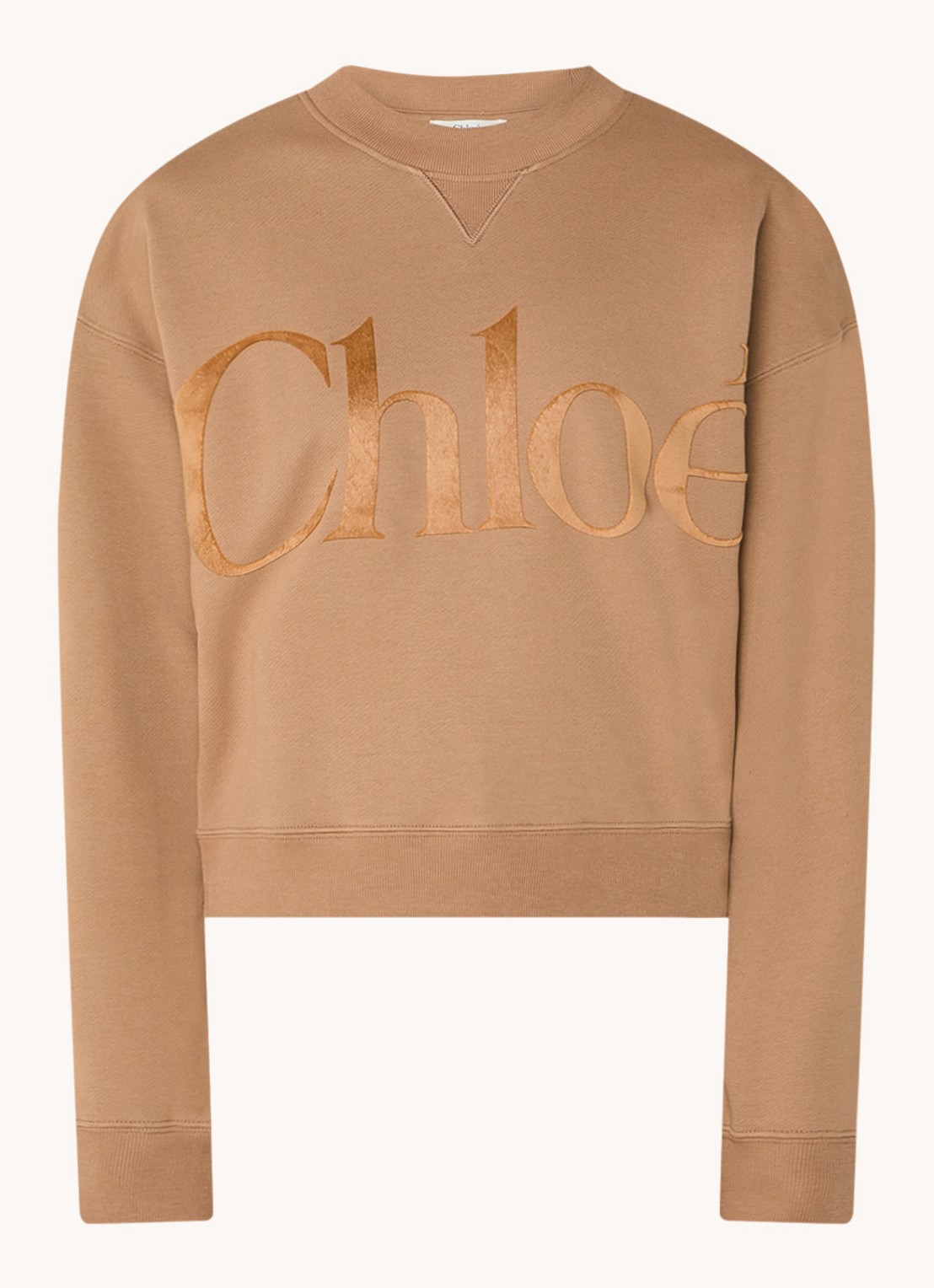 Chloé Sweater met flock logoprint - voorkant camel