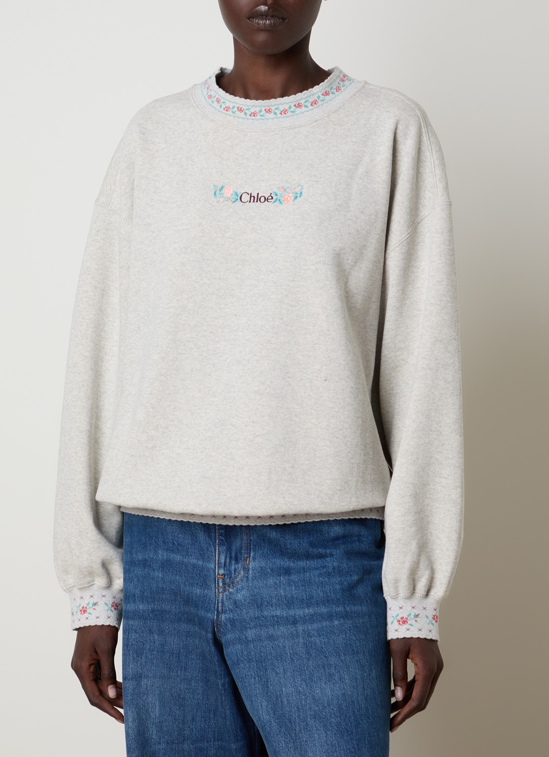 Chloé Sweater met logoborduring en ingebreid patroon - detail 3 grijs