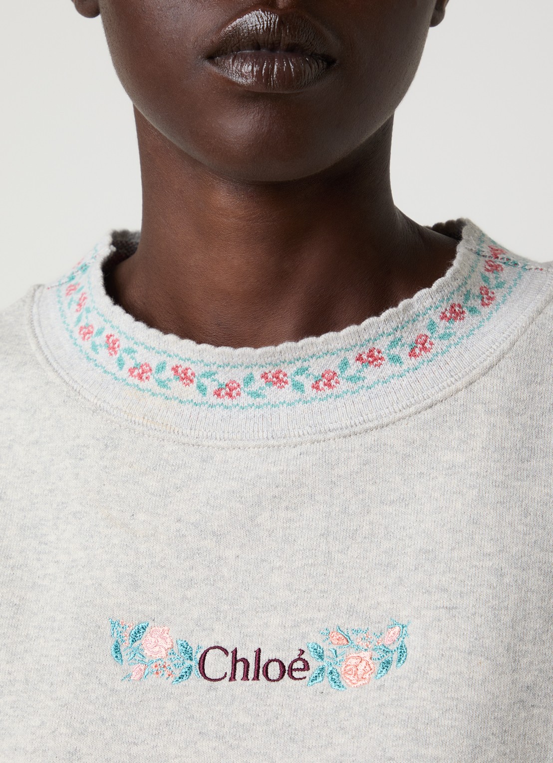 Chloé Sweater met logoborduring en ingebreid patroon - detail 4 grijs