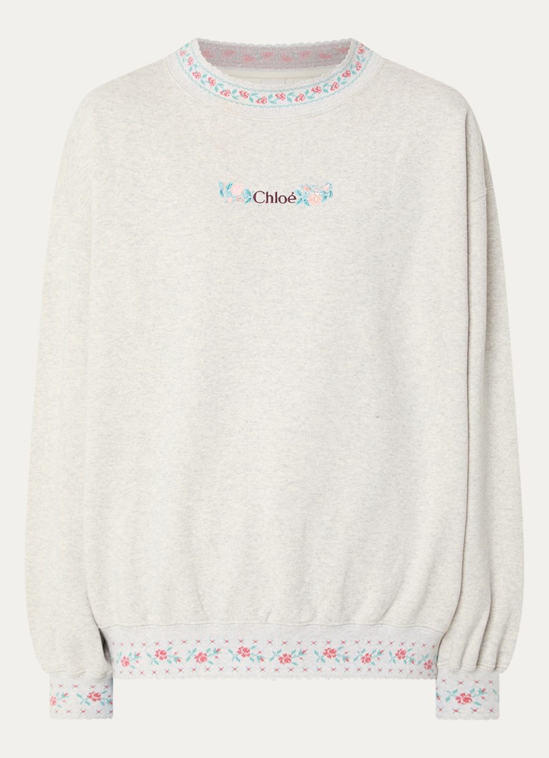 Chloé Sweater met logoborduring en ingebreid patroon - voorkant grijs