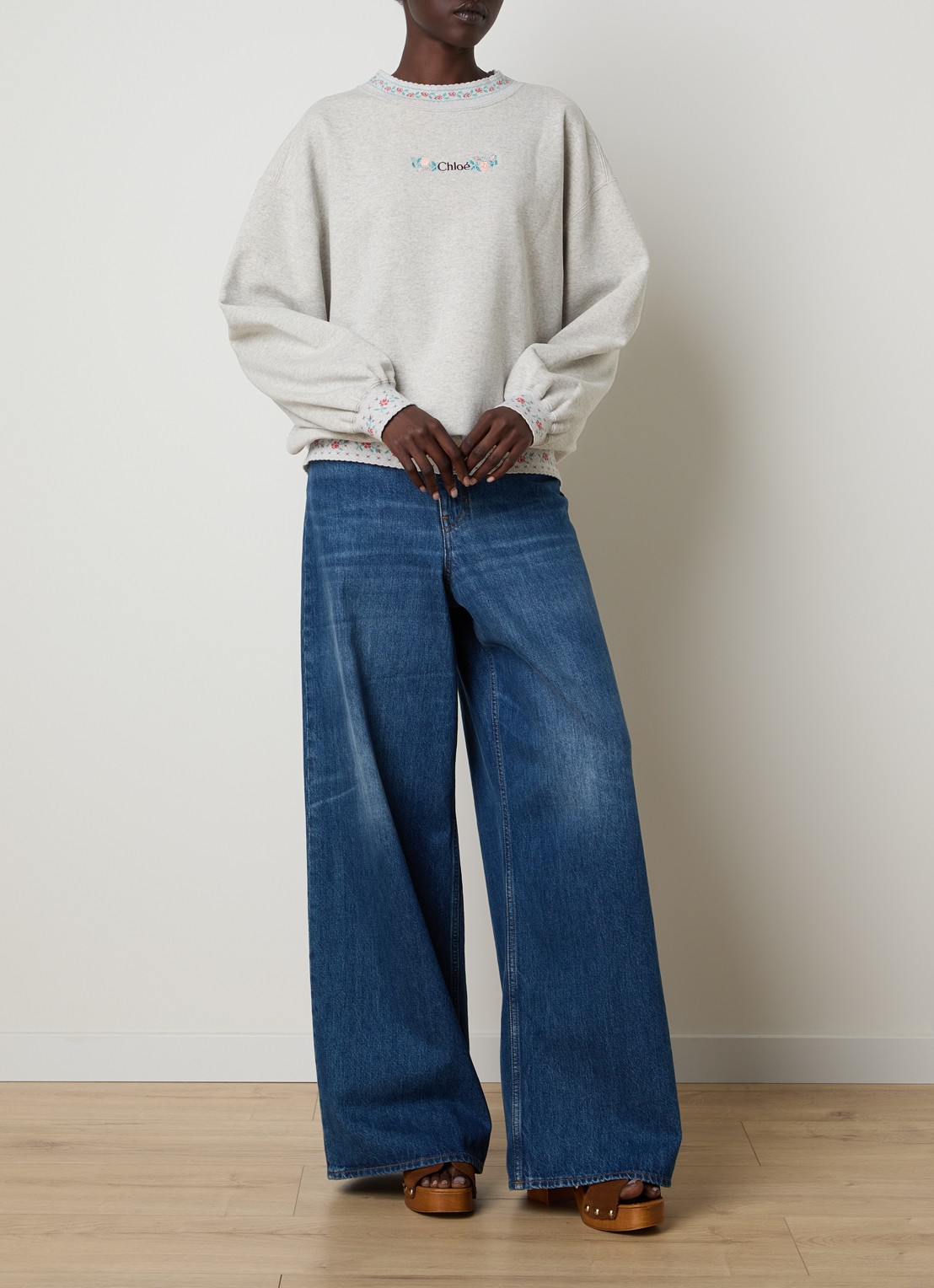 Chloé Sweater met logoborduring en ingebreid patroon - voorkant 2 grijs